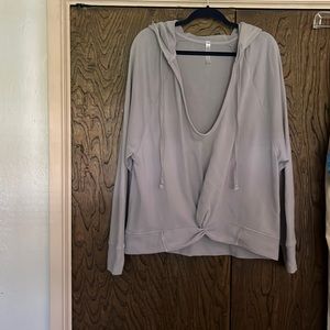 Fabletics Light Gray Hooded Sweatshirt with Front Twist